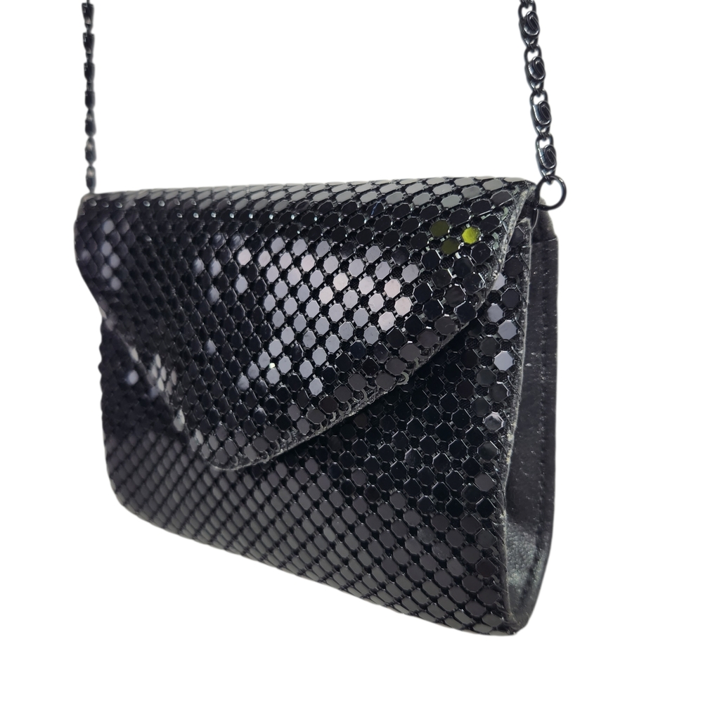 Vintage Y & S Black Metal Mesh Crossbody Bag Evening Purse Small Chain Strap Y2K